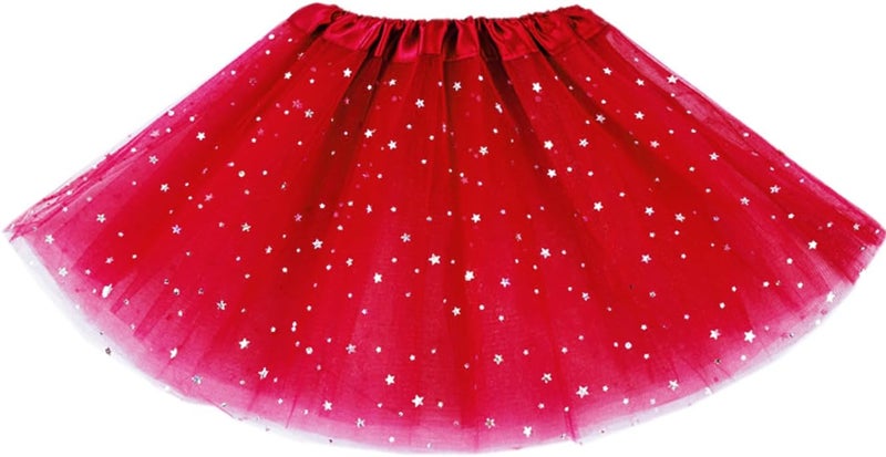 WINROLA Little Girls Stars Sequins Tutu Skirt Princess Ballet Dance Dress for 0-6 Y Sparkle Elastic 3 Layered Tulle Tutu Skirt - Image 1